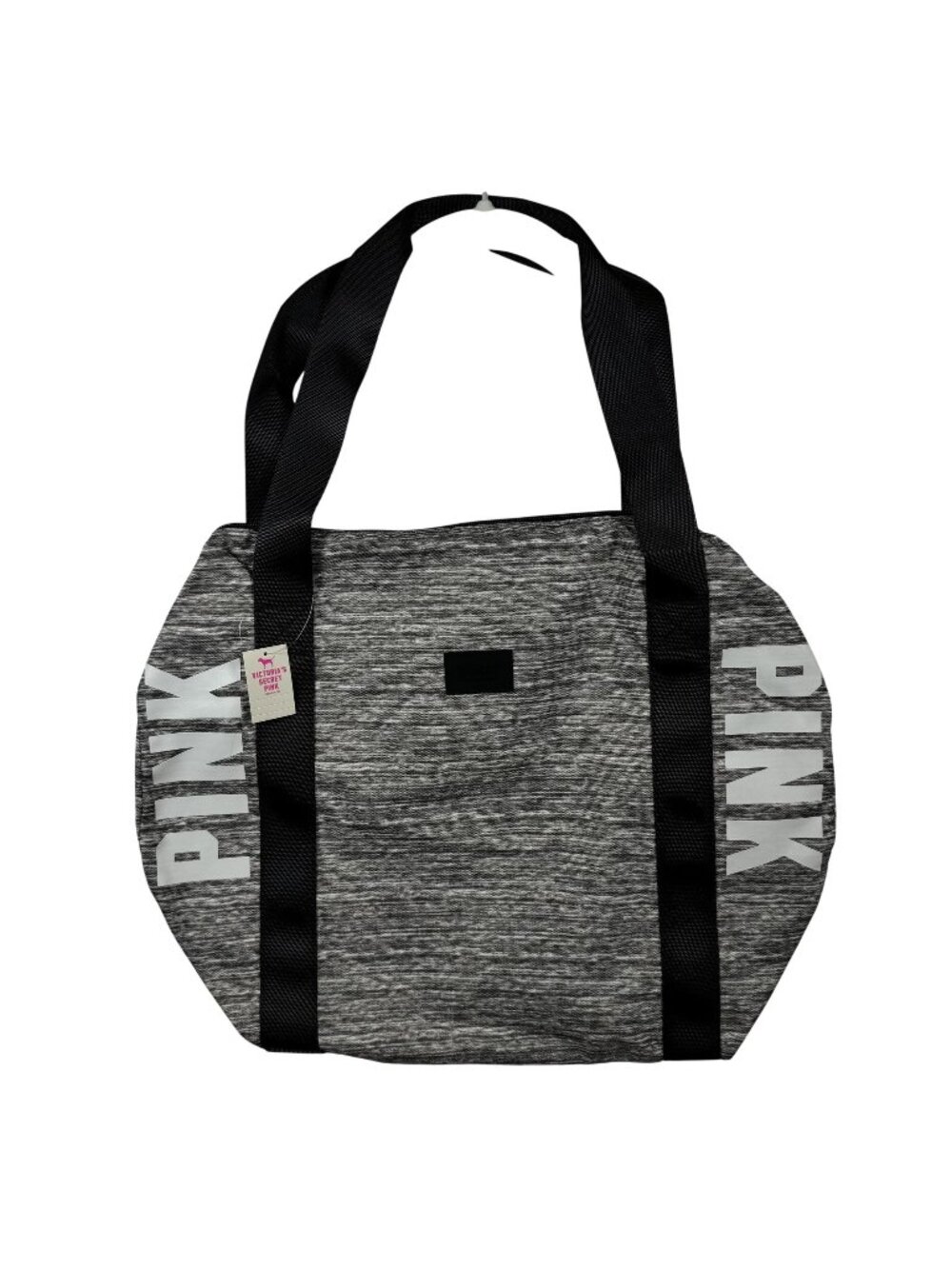 Victorias Secret PINK Gray Duffle Tote Shoulder Bag Black Straps Zipper Closure